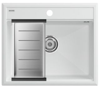 Комплект Paulmark: мойка Stepia 60 и коландер Advance PM115951-WH+A375-BS белый/брашированная нержавеющая сталь